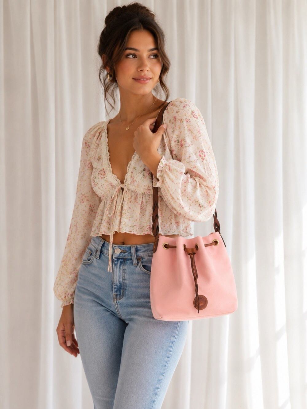 Dooney & Bourke Pink Canvas And Leather Drawstring Shoulder Bag Timeless Fashion